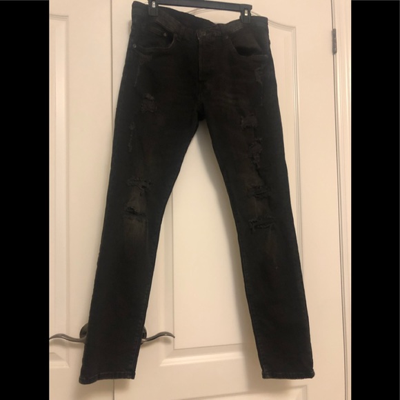 Mens black distressed jeans with stretch, 34, never worn - Picture 1 of 6